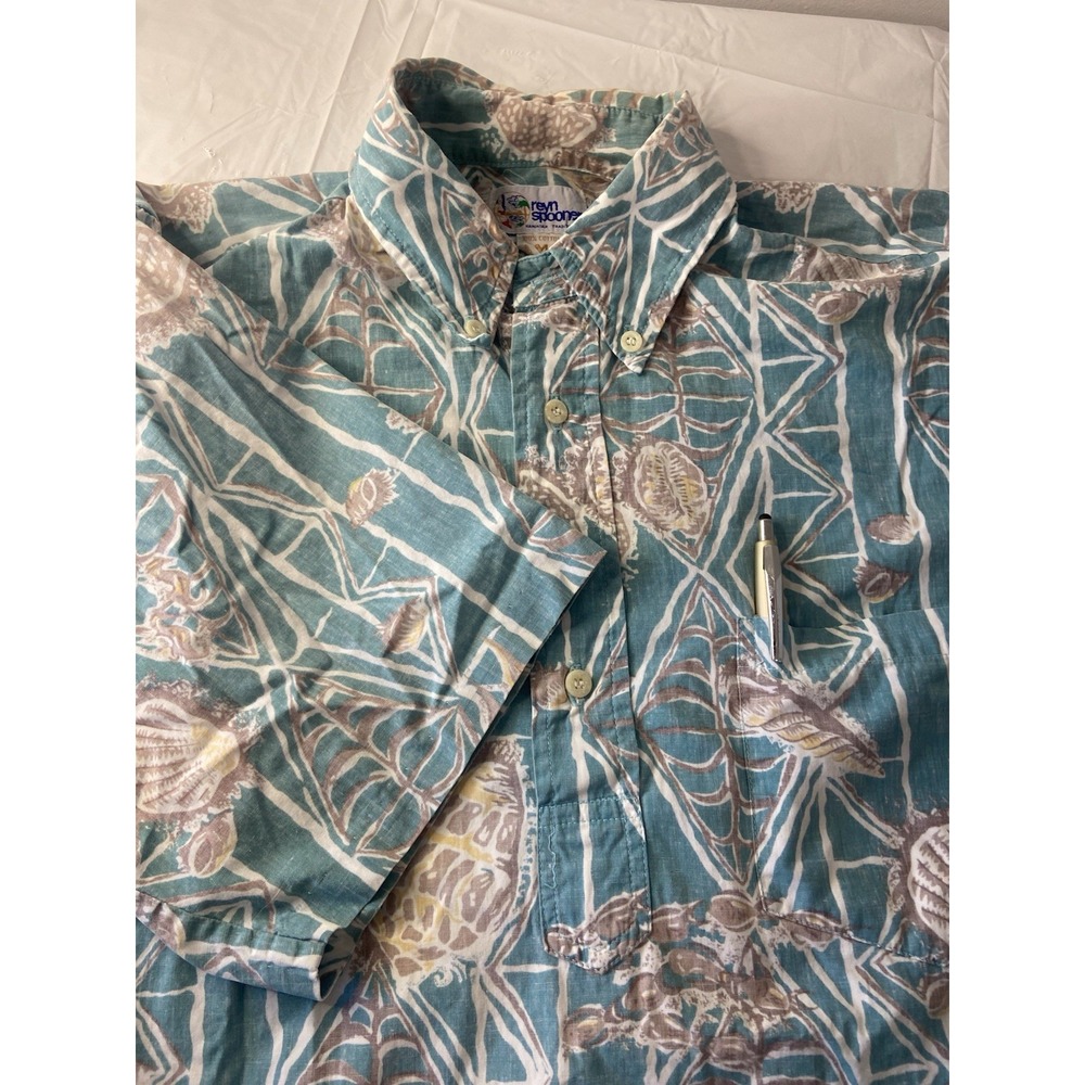 Reyn Spooner Short Sleeve Teal Hawaiian Print Shirt-100 % Cotton-Size M‎